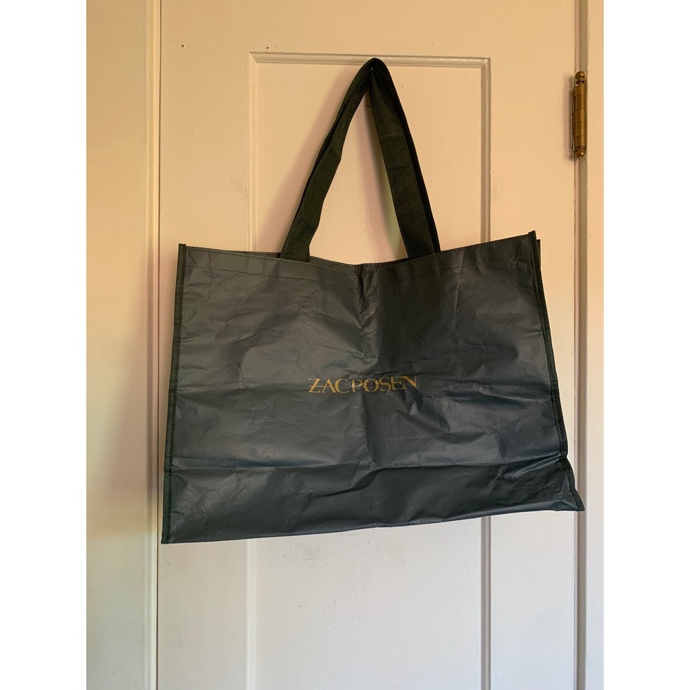 Zac Posen Large Reusable Shopping Tote Bag Dark Green Gold Logo